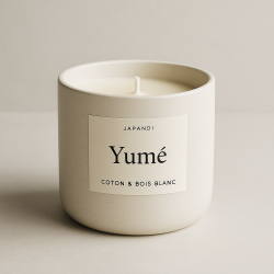 Bougie parfumée Japandi “Yumé” – Coton & Bois blanc