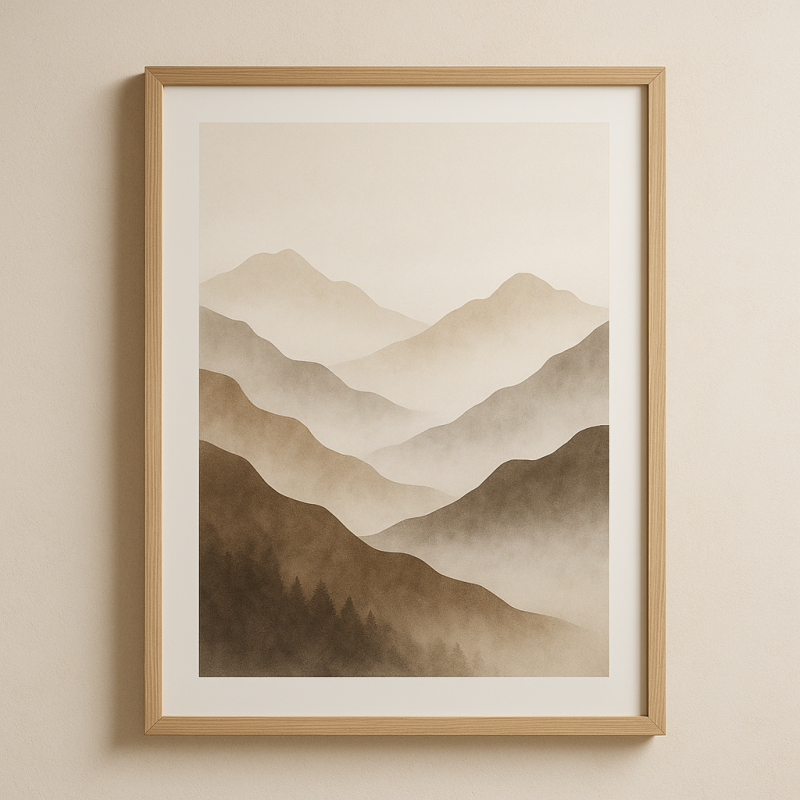 Affiche Murale Japandi « Montagnes Brumeuses » – Décoration Zen & Nature