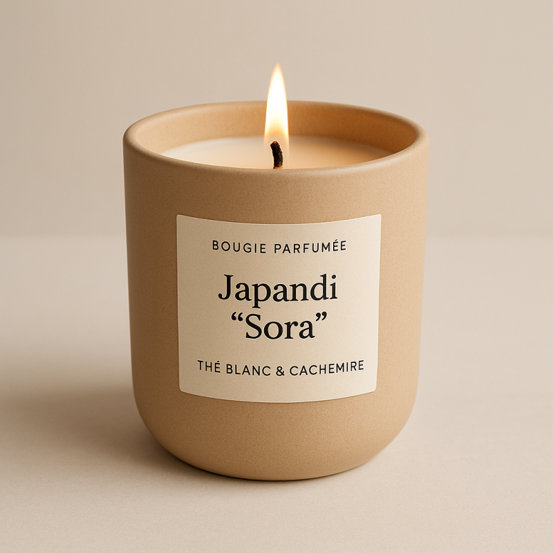 Bougie Japandi “Sora” – Thé Blanc & Cachemire